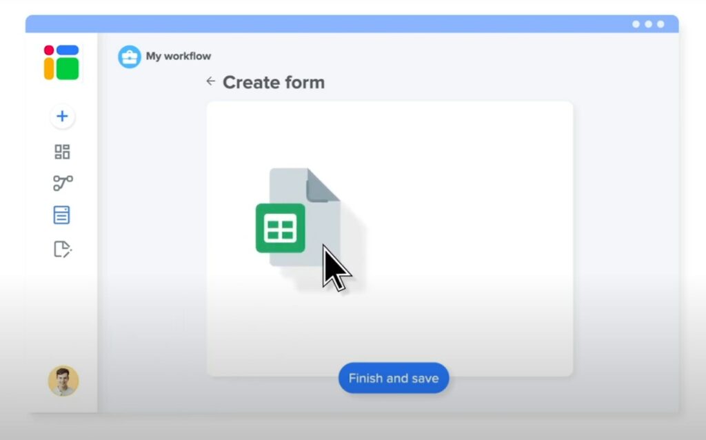 a create form in Sheetgo with Excel icon